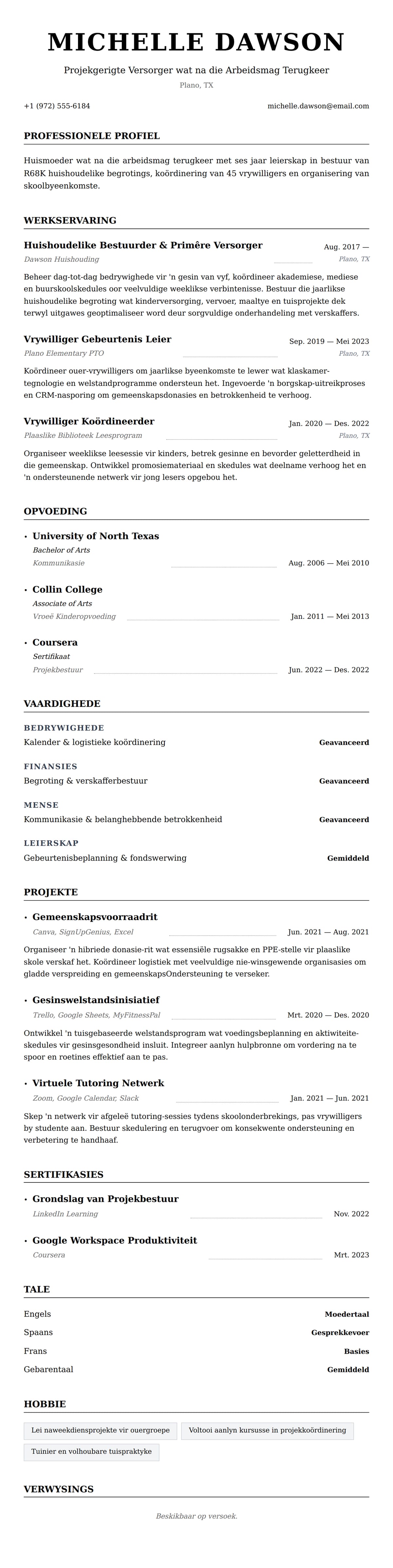 Leweensbeskrywing-vooruitskouk vir Huismoeder CV-voorbeeld