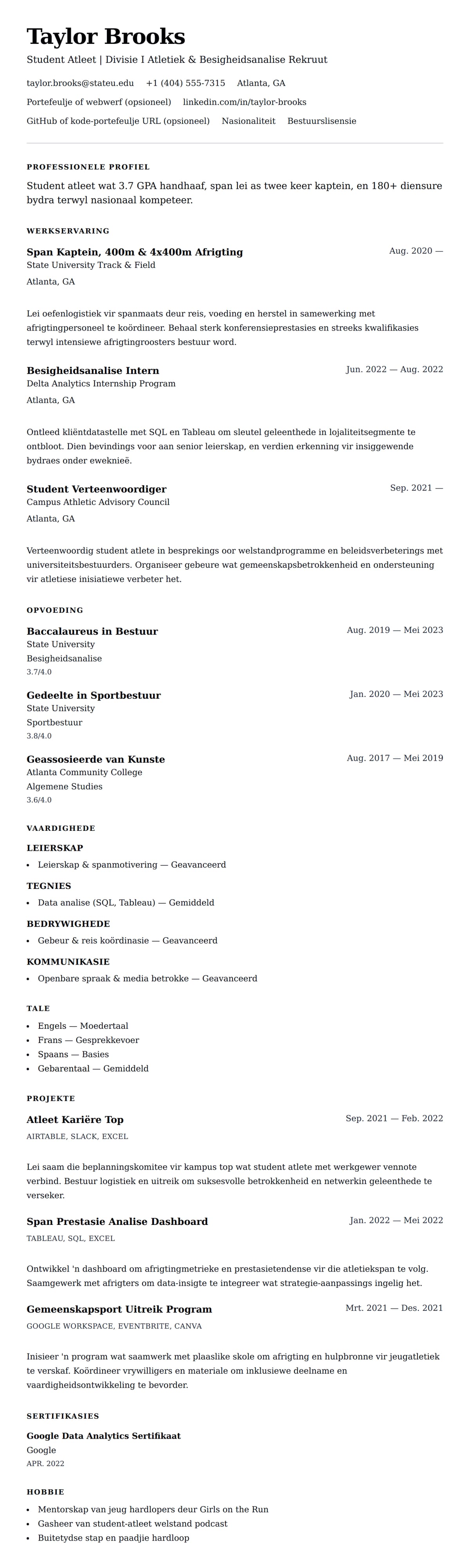 Leweensbeskrywing-vooruitskouk vir Student Atleet Lewensloop Voorbeeld