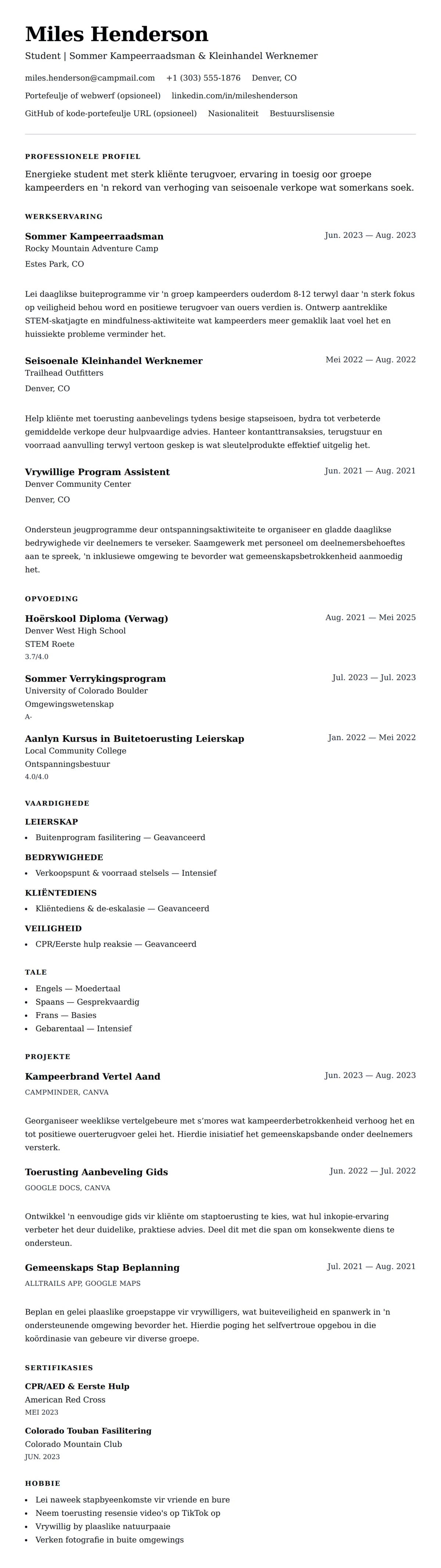 Leweensbeskrywing-vooruitskouk vir Sommerwerkslewe Voorbeeld