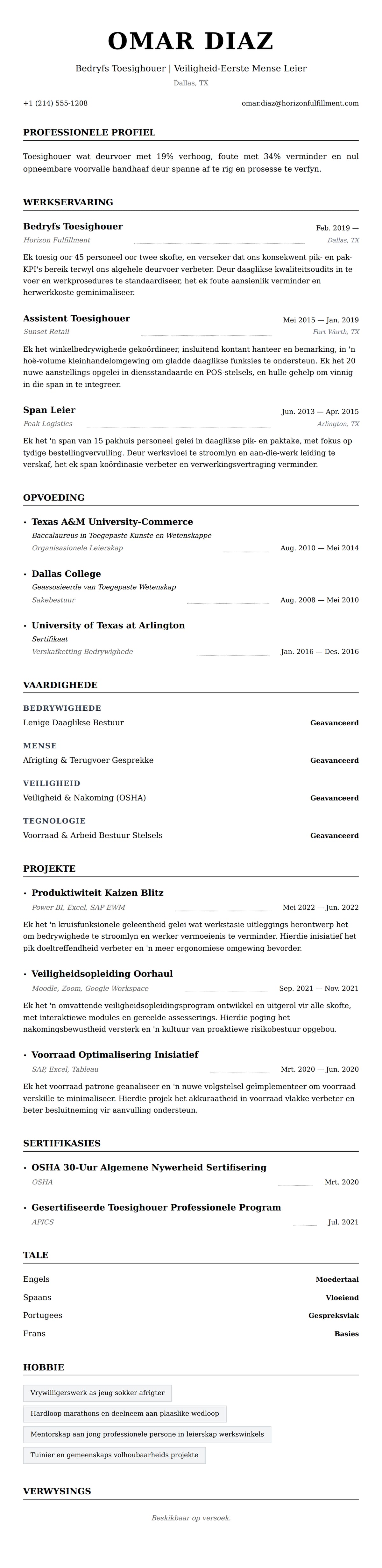Leweensbeskrywing-vooruitskouk vir Toesighouer Lewensloop Voorbeeld