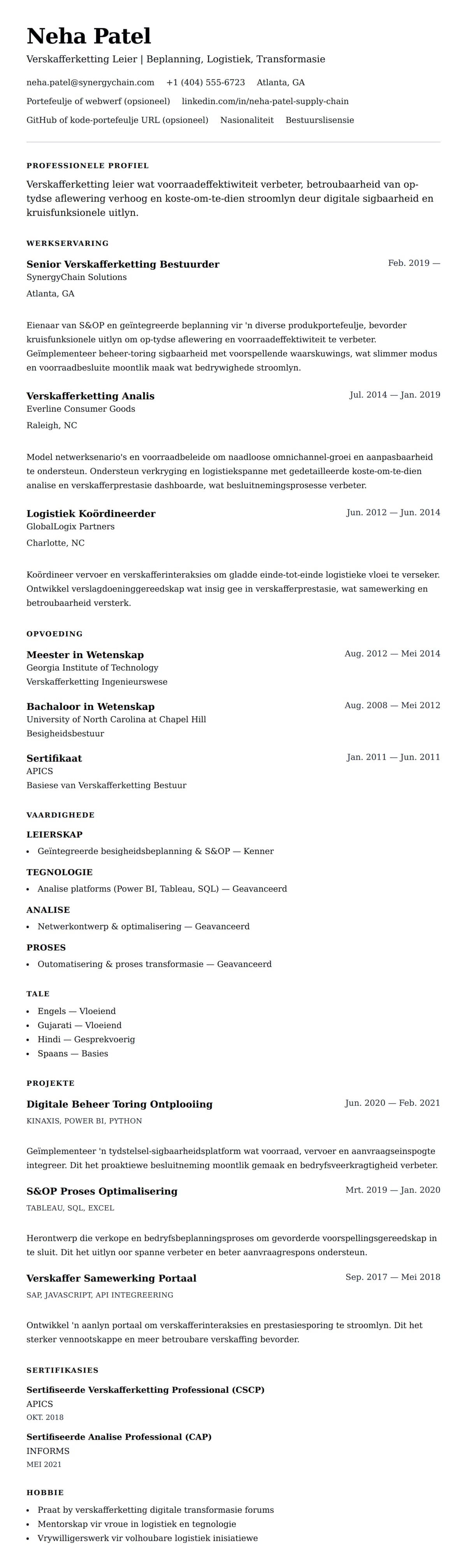 Leweensbeskrywing-vooruitskouk vir Verskafferketting Professional CV Voorbeeld