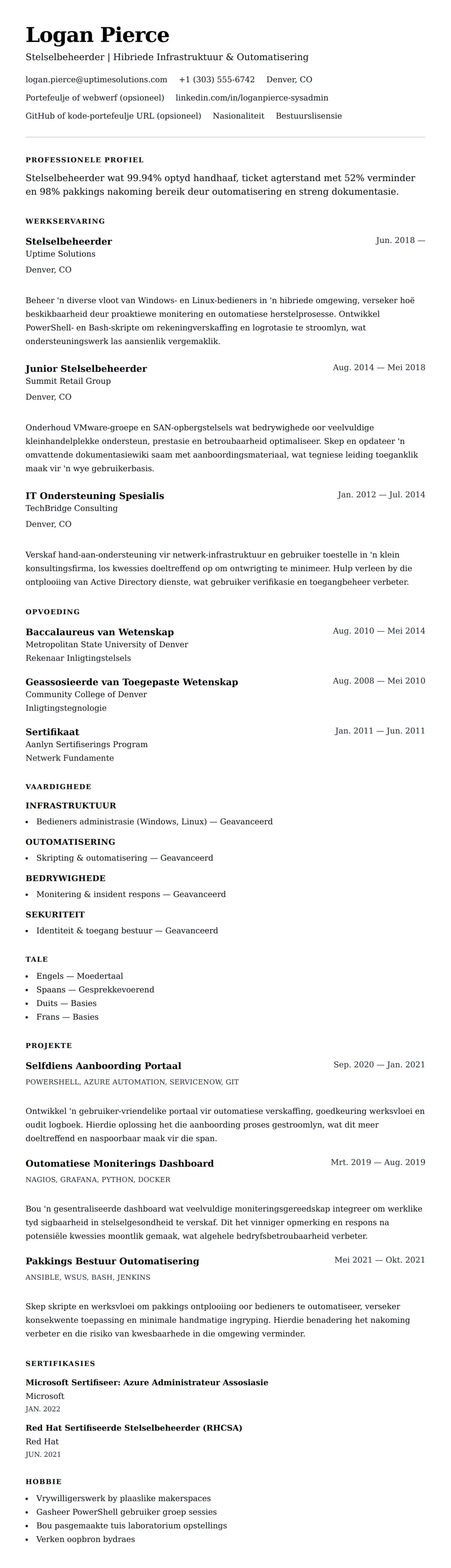 Leweensbeskrywing-vooruitskouk vir Stelselbeheerder Lewensloop Voorbeeld