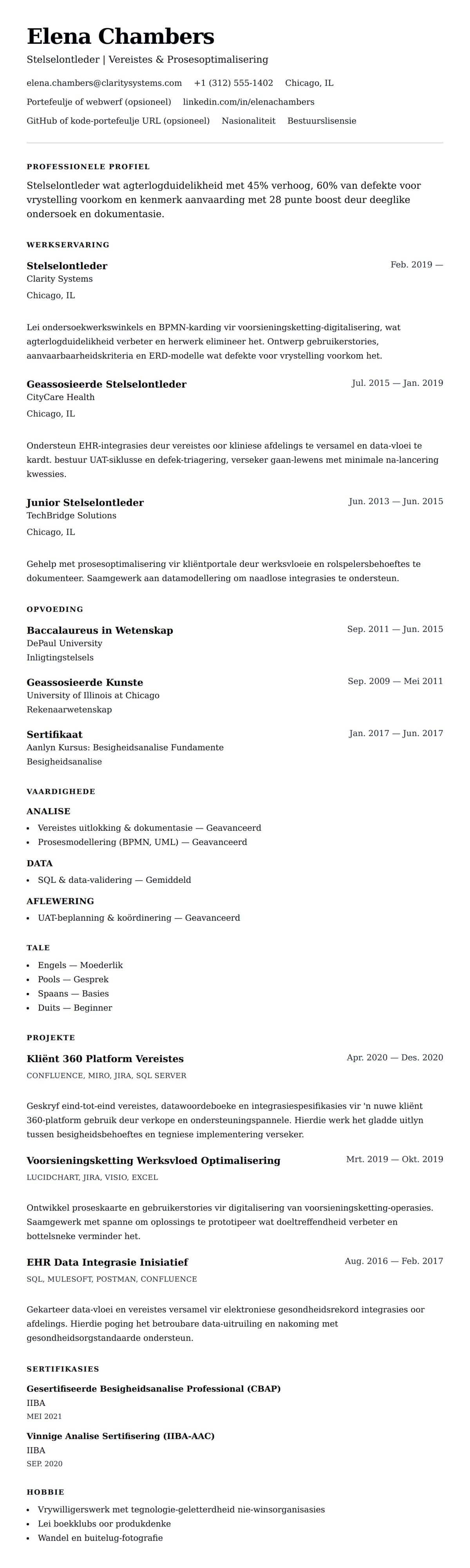 Leweensbeskrywing-vooruitskouk vir Stelselontleder CV Voorbeeld