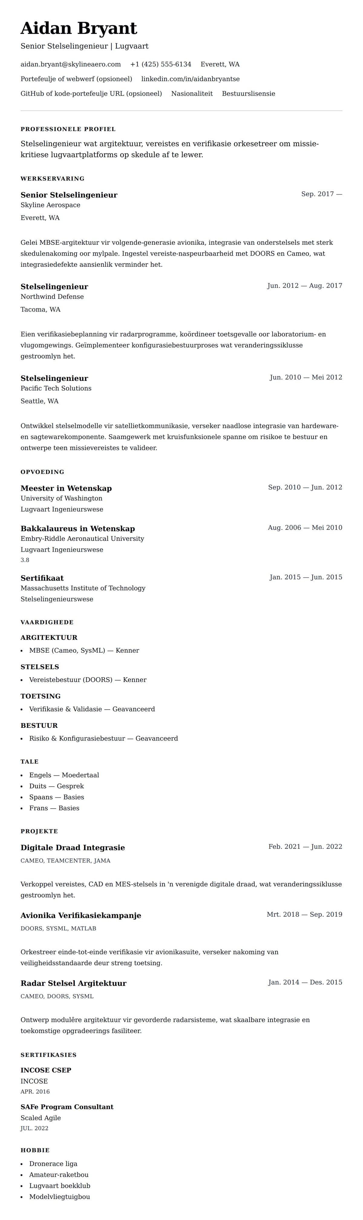 Leweensbeskrywing-vooruitskouk vir Stelselingenieur Lewensloop Voorbeeld