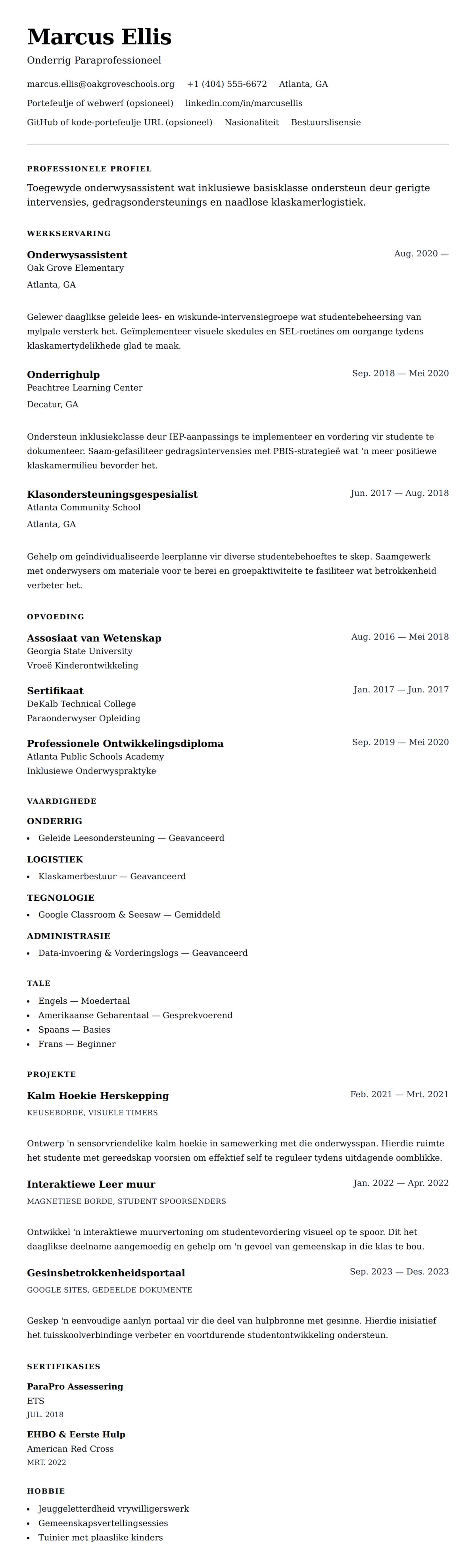 Leweensbeskrywing-vooruitskouk vir Onderwysassistent Lewensloop Voorbeeld