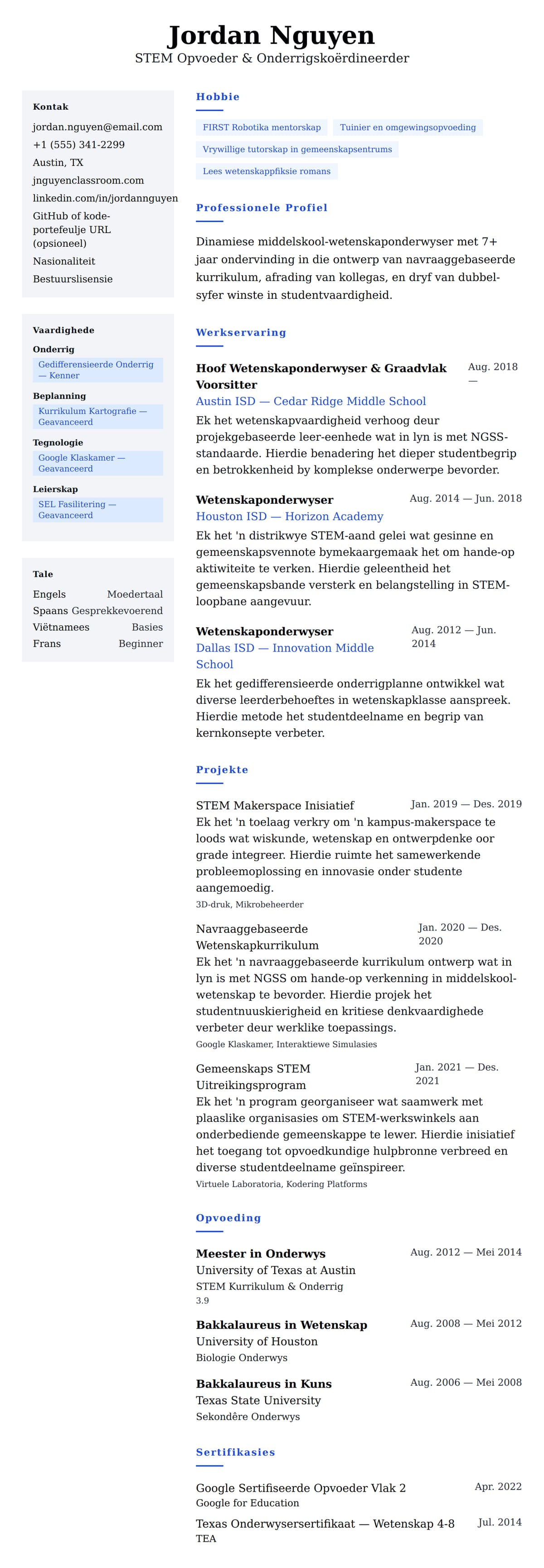 Leweensbeskrywing-vooruitskouk vir Onderwyser Leefloopbaan Voorbeeld