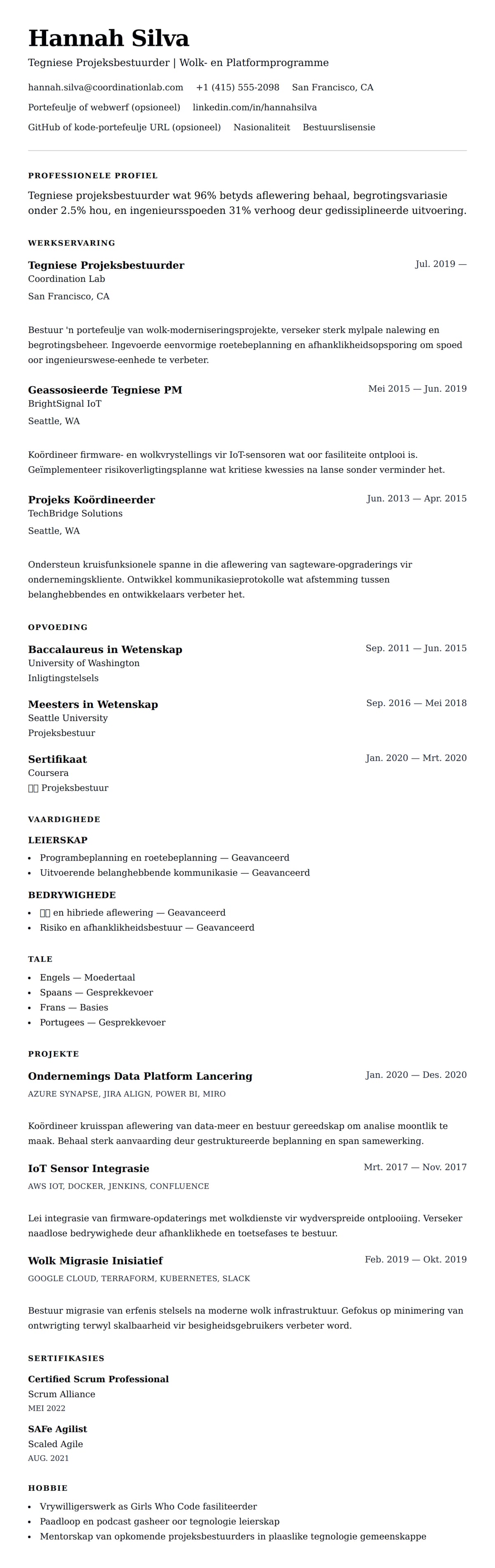 Leweensbeskrywing-vooruitskouk vir Tegniese Projeksbestuurder Lewensloop Voorbeeld