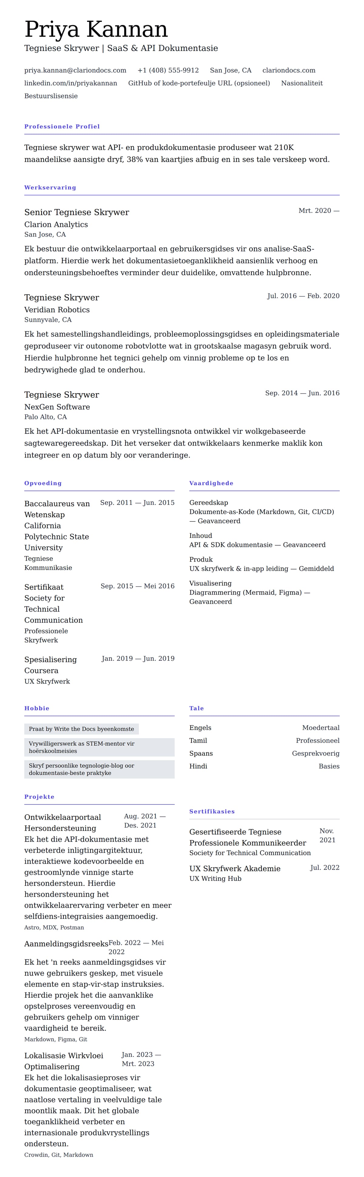 Leweensbeskrywing-vooruitskouk vir Tegniese Skrywer CV Voorbeeld