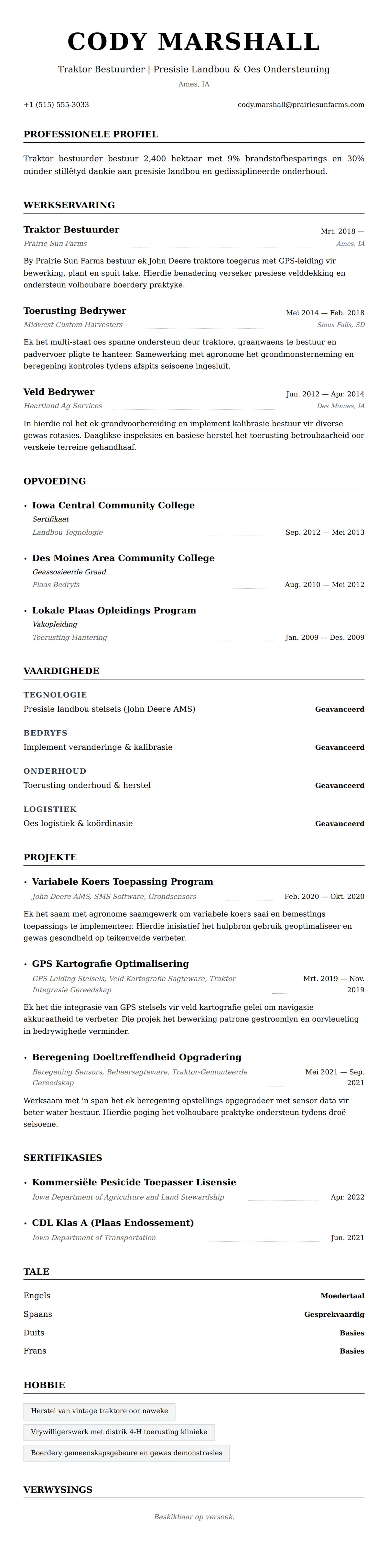 Leweensbeskrywing-vooruitskouk vir Traktor Bestuurder Lewensloop Voorbeeld