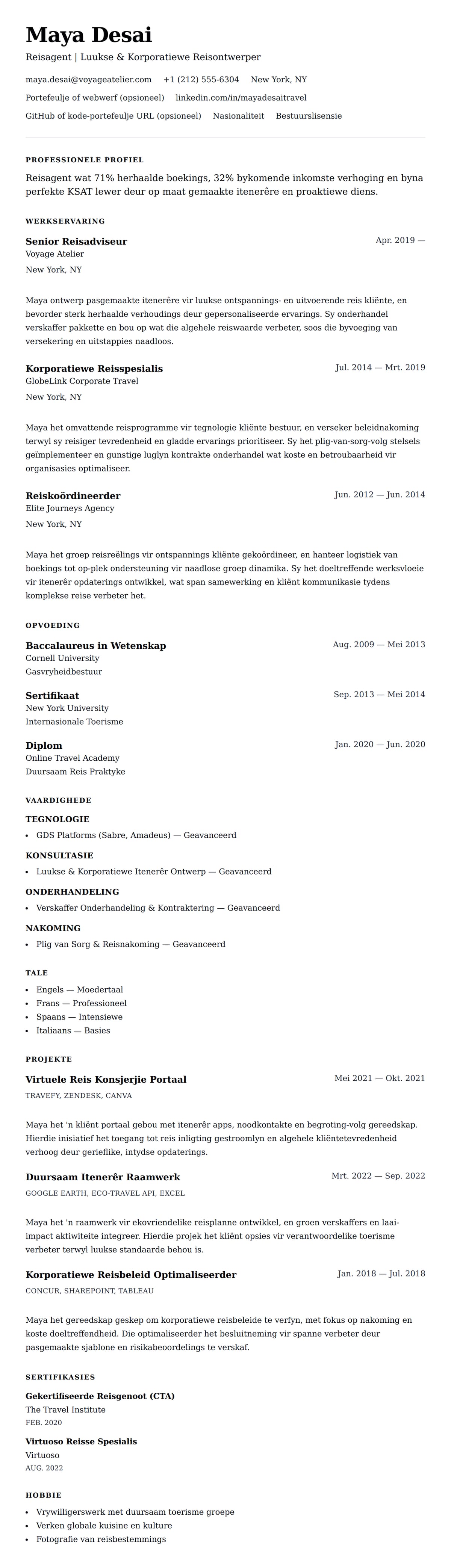 Leweensbeskrywing-vooruitskouk vir Reisagent Leweenskrif Voorbeeld