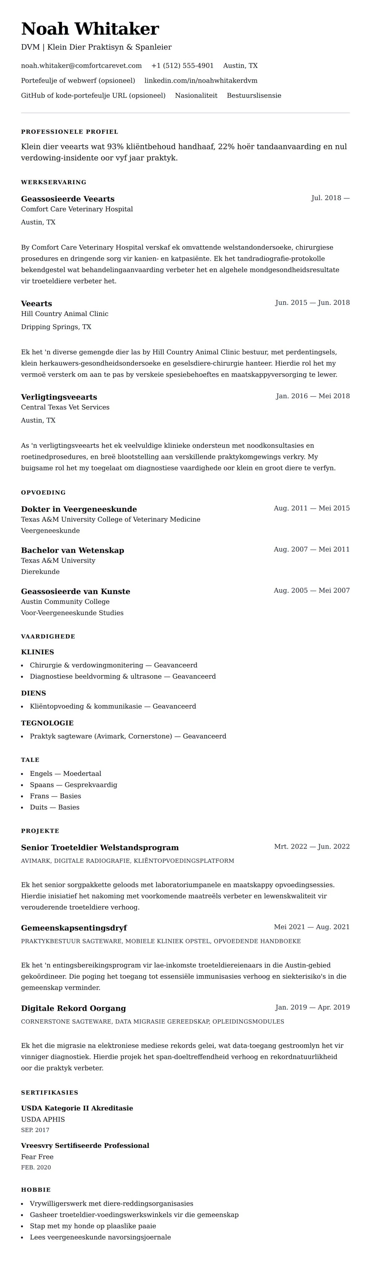 Leweensbeskrywing-vooruitskouk vir Veearts Lewensloop Voorbeeld