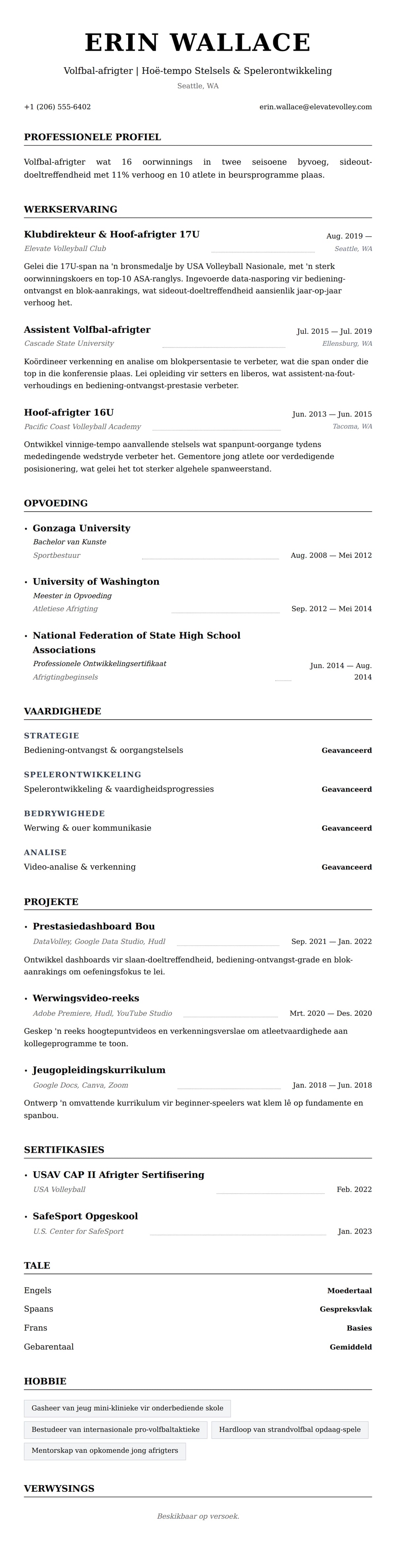 Leweensbeskrywing-vooruitskouk vir Volfbal-afrigter Lewensloop Voorbeeld