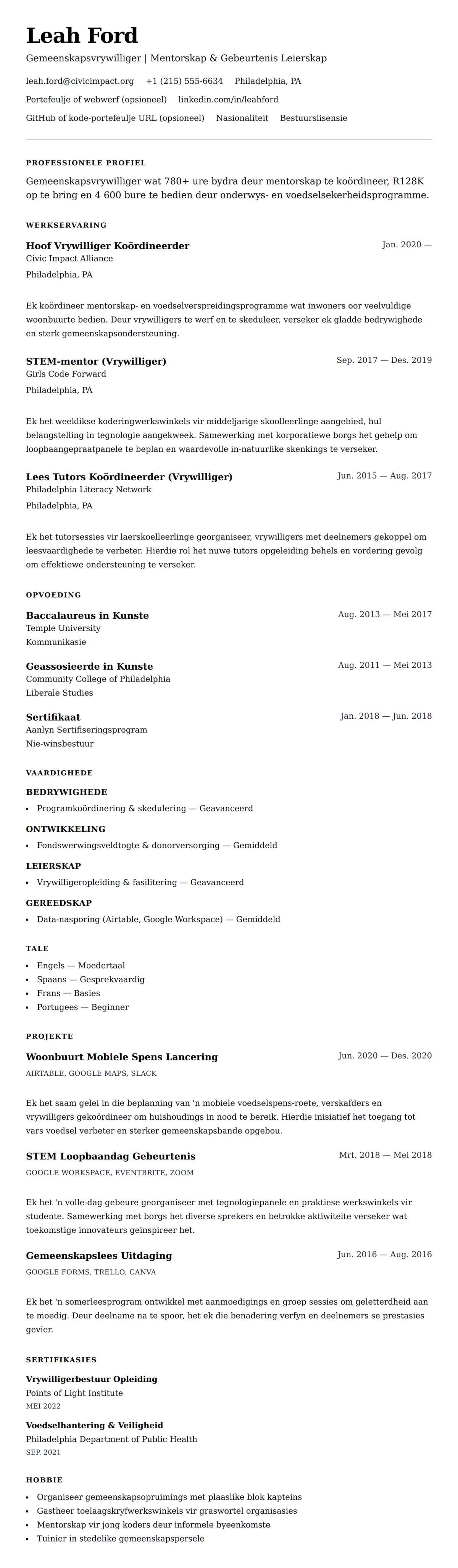 Leweensbeskrywing-vooruitskouk vir Vrywilliger Lewensloop Voorbeeld