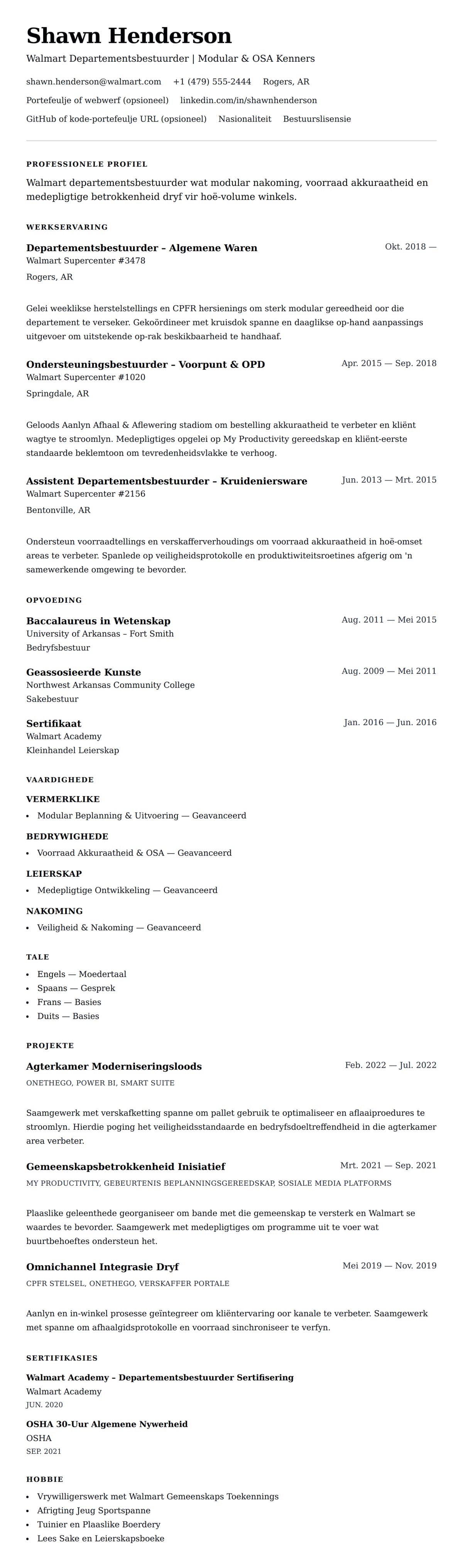 Leweensbeskrywing-vooruitskouk vir Walmart Departementsbestuurder Leweenskrif Voorbeeld