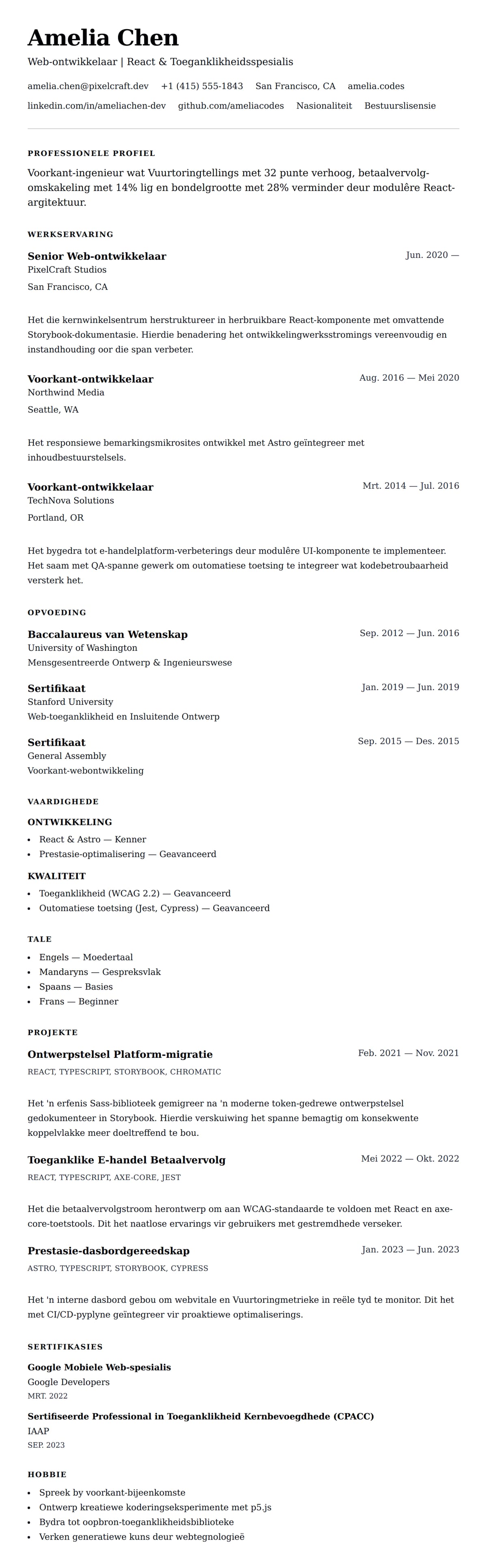 Leweensbeskrywing-vooruitskouk vir Web-ontwikkelaar Lewensloop Voorbeeld