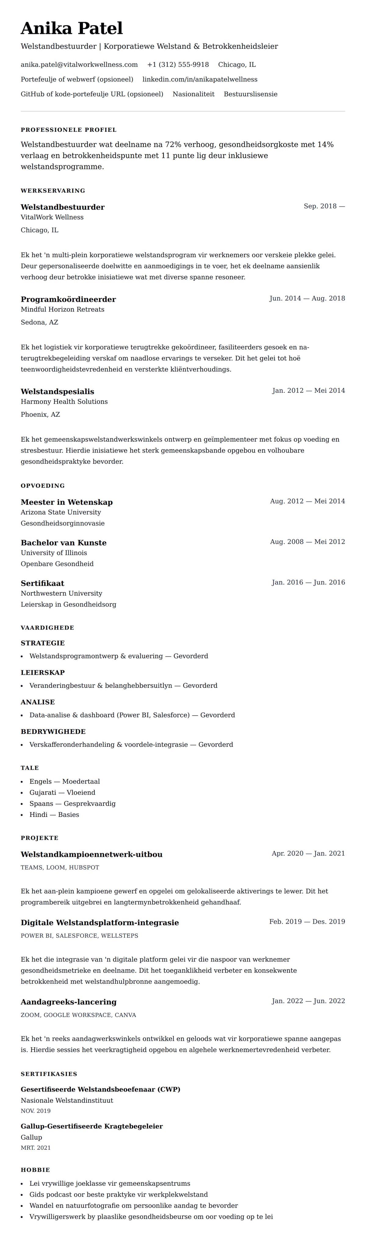 Leweensbeskrywing-vooruitskouk vir Welstandbestuurder CV-voorbeeld