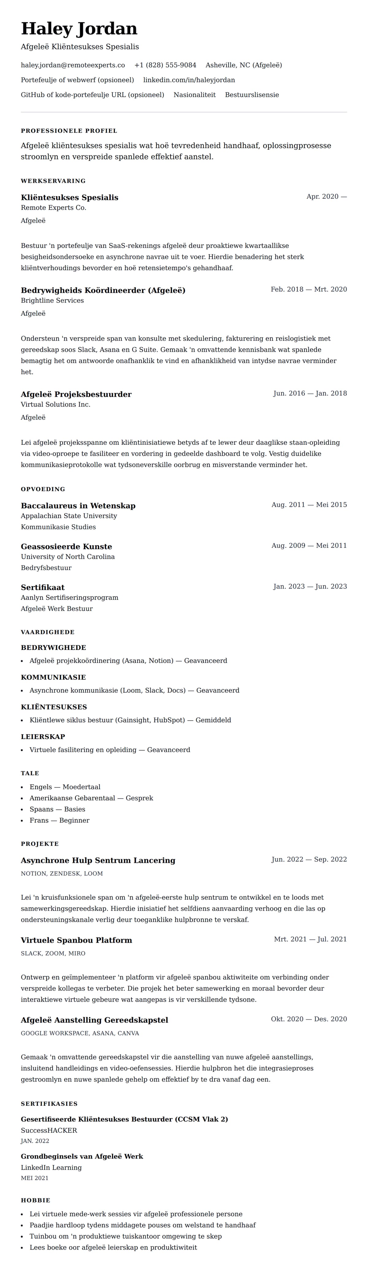 Leweensbeskrywing-vooruitskouk vir Afgeleë Werksprofessional Lewensloop Voorbeeld