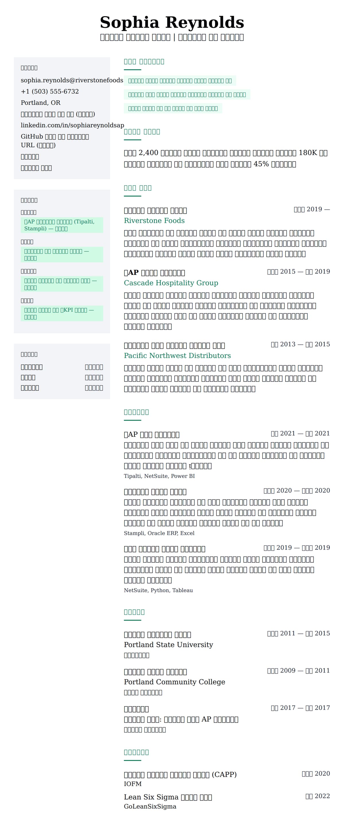ለ የተገባር አካውንት ባለሙያ የሥራ ታሪክ ምሳሌ የስሌታ መግለጫ