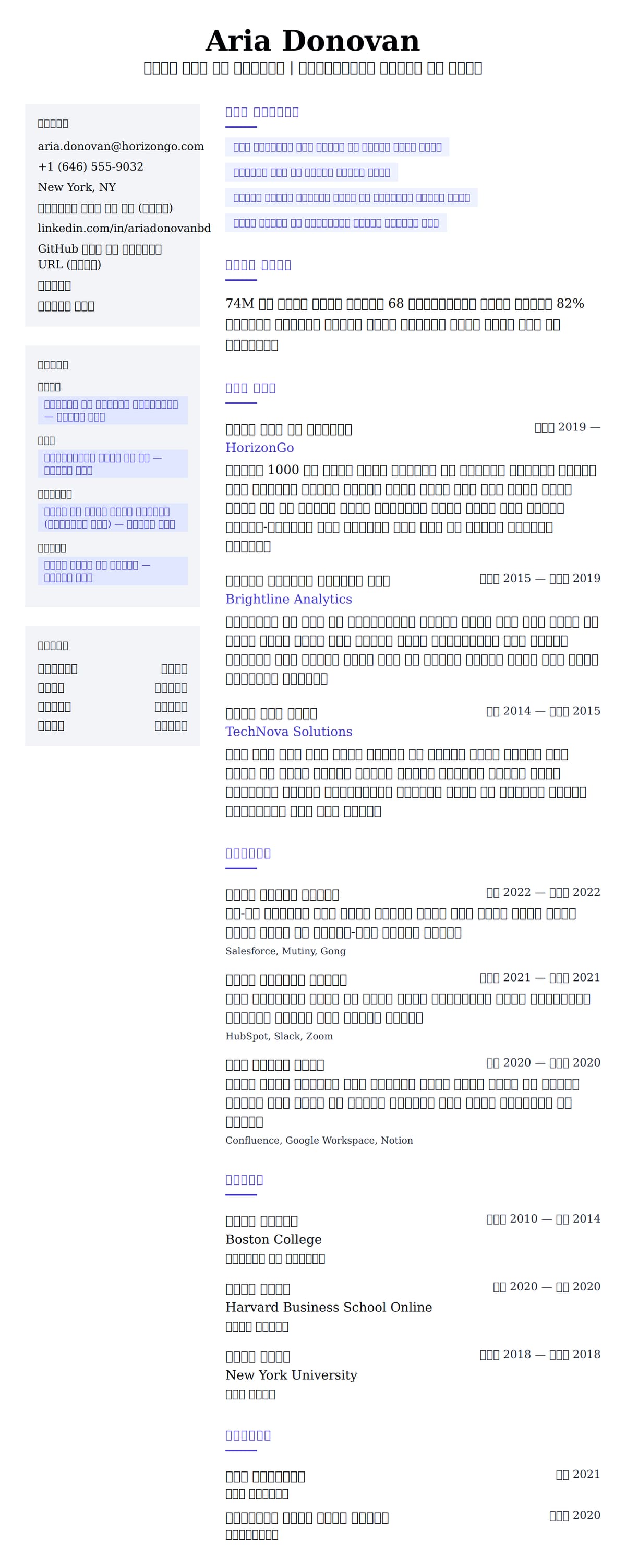 ለ ቢዝነስ ልማት ሥራ አስተዳዳሪ ረዚሜ ምሳሌ የስሌታ መግለጫ