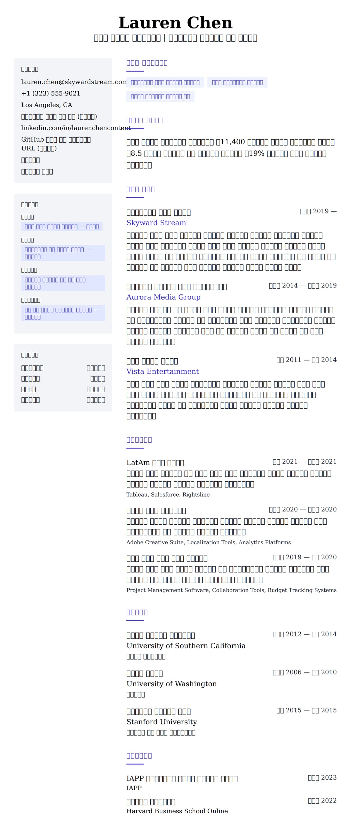 ለ ይዘት ግብይት አስተዳዳሪ ሪዙሜ ምሳሌ የስሌታ መግለጫ