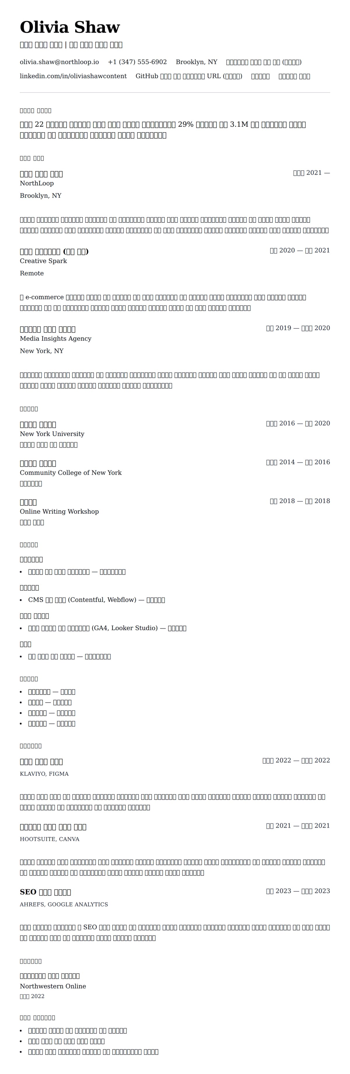 ለ ይዘት ገበያ ጣቢያ ሪዙሜ ምሳሌ የስሌታ መግለጫ