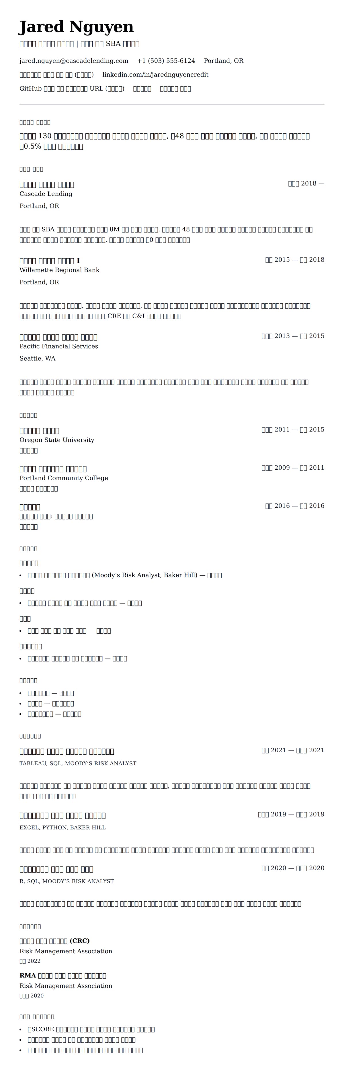 የብድር ትንታኔ ባለሙያ የግብረ ሀብት ምሳሌ