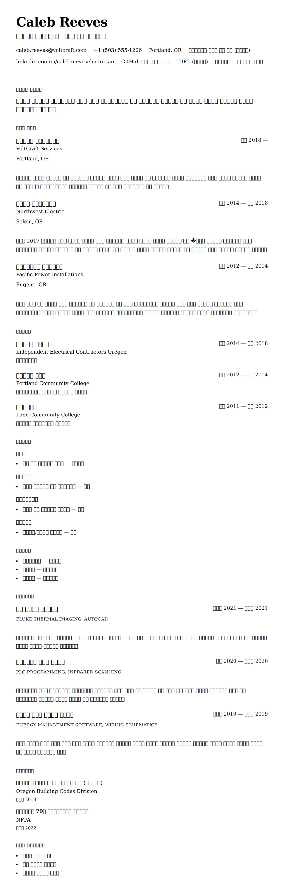 ለ ኤሌክትሪሻን ሪዙሜ ምሳሌ የስሌታ መግለጫ