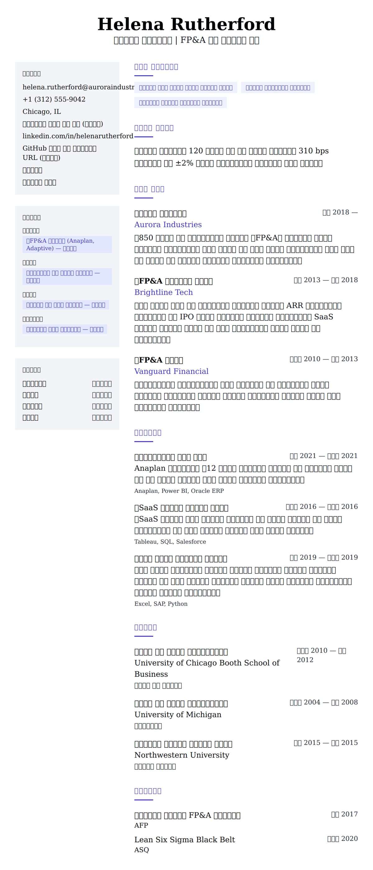 ለ የገንዘብ ዳይሬክተር ሪዝዩመ ምሳሌ የስሌታ መግለጫ