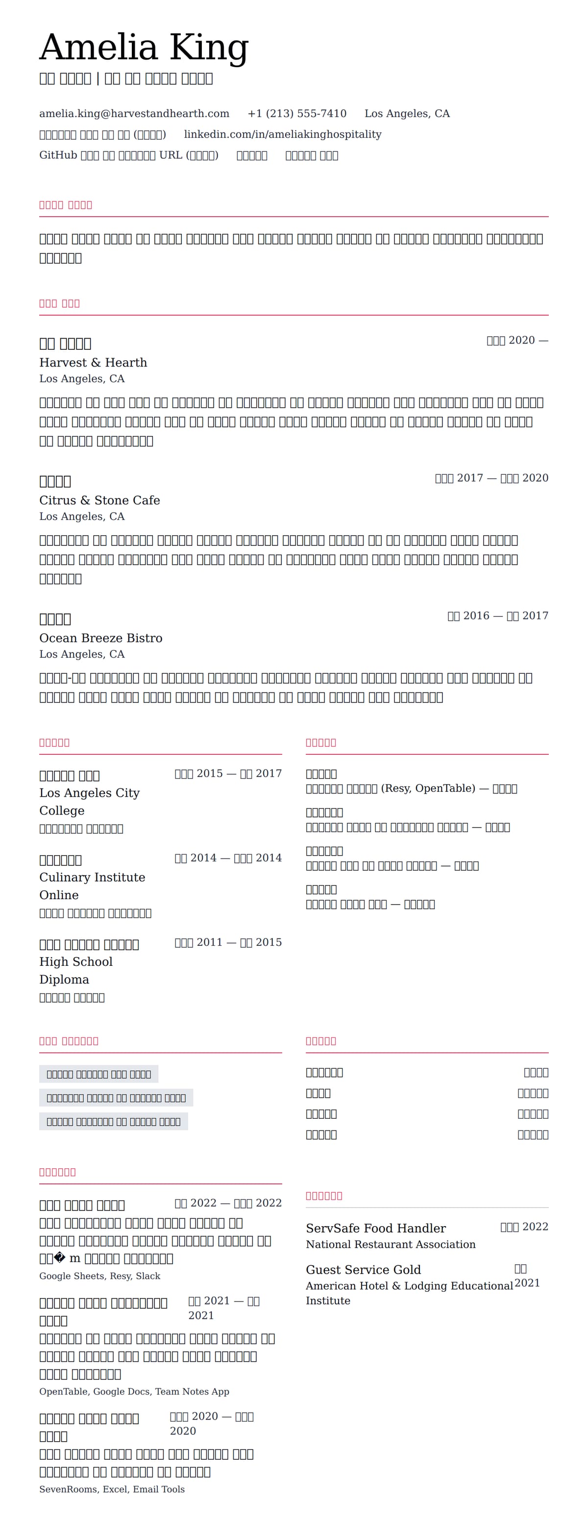ለ ሆስቴስ ሪዚዩሜ ምሳሌ የስሌታ መግለጫ