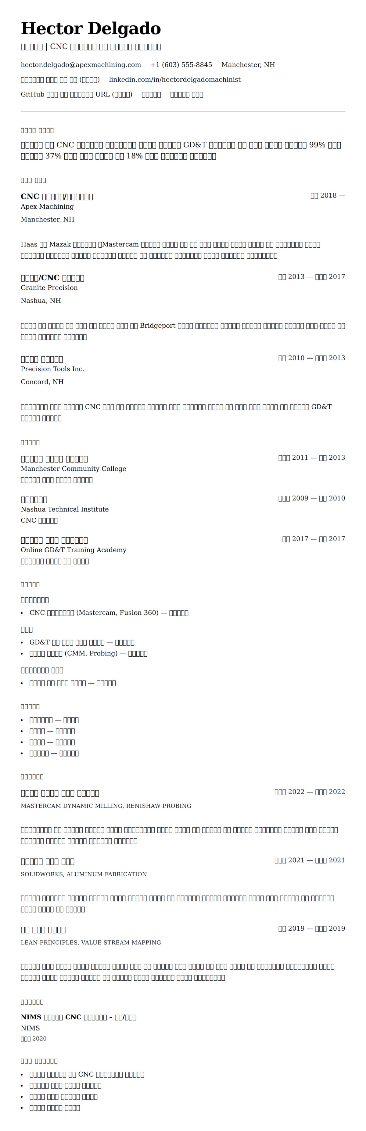 ለ ማሽኒስት ሪዩመ ምሳሌ የስሌታ መግለጫ