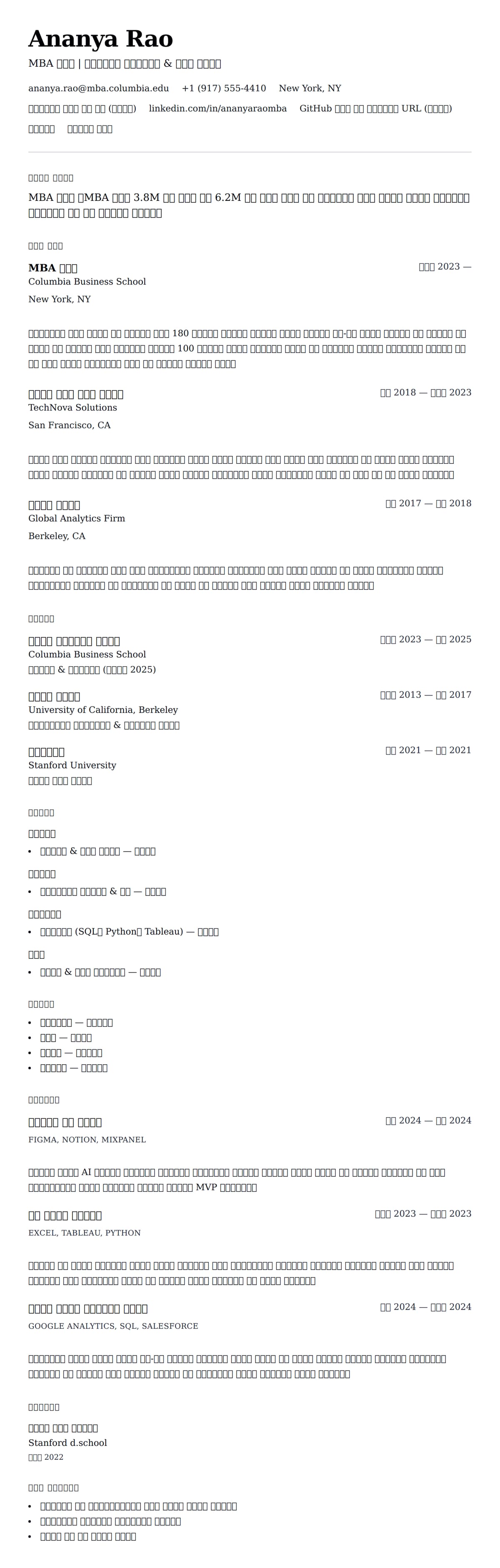 ለ MBA ሙከራ ሪዩሜ ምሳሌ የስሌታ መግለጫ