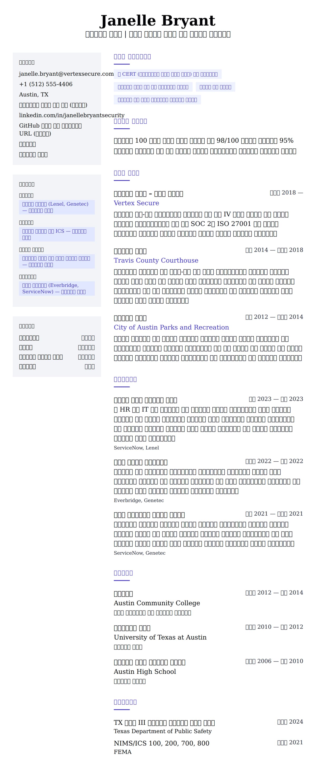 ለ ደህንነት ጠባቂ ሪዚዩሜ ምሳሌ የስሌታ መግለጫ