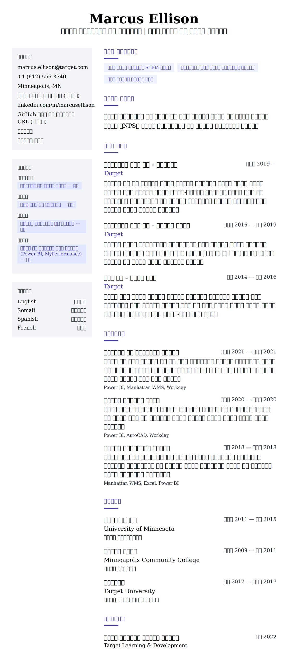 ለ ታርጌት የኦፕሬሽንስ ሥራ አስተዳዳሪ ህግ ምሳሌ የስሌታ መግለጫ