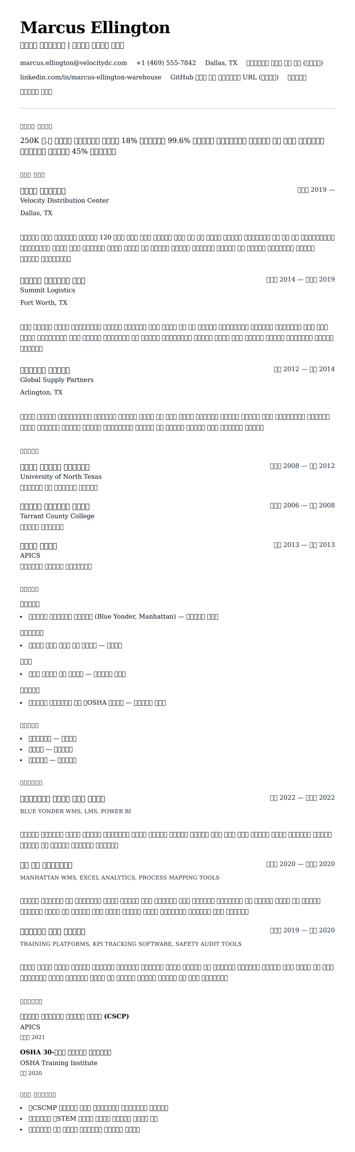 ለ የመጋዘን አስተዳደር ባለሙያ ታሪክ ምሳሌ የስሌታ መግለጫ