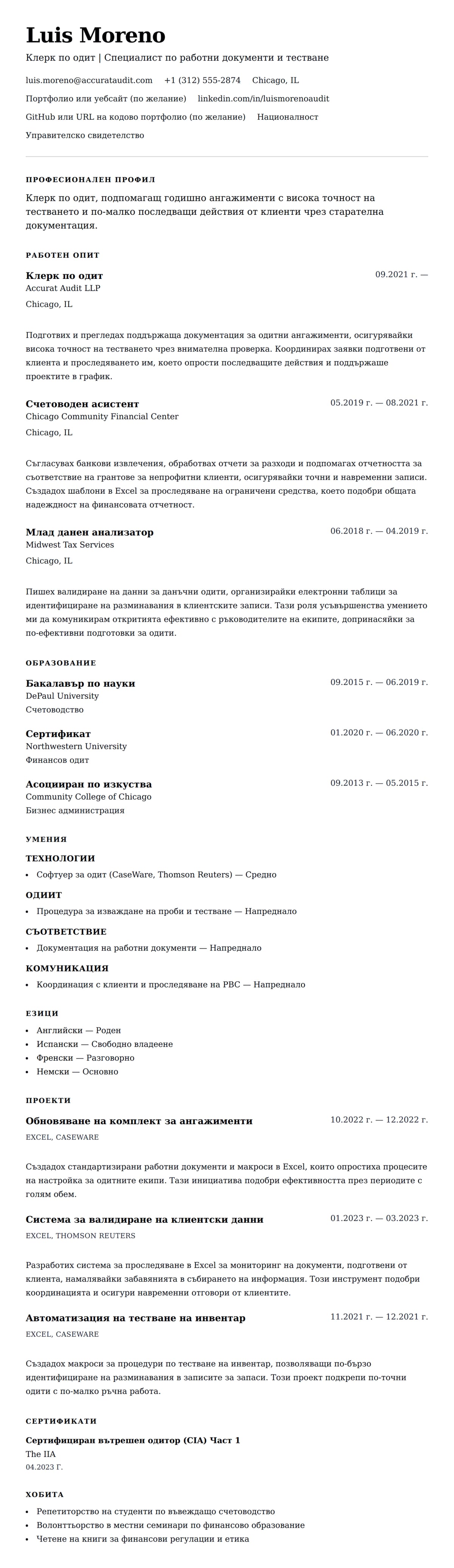 Преглед на резюме за Пример за резюме на клерк по одит