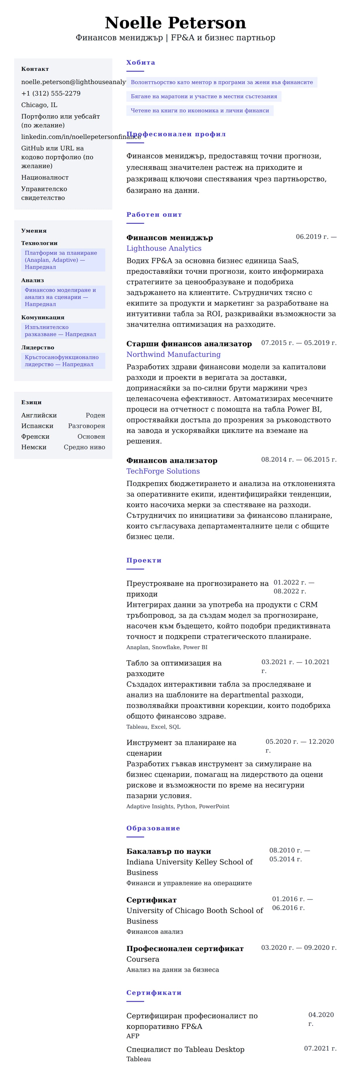 Преглед на резюме за Пример за резюме на финансов мениджър