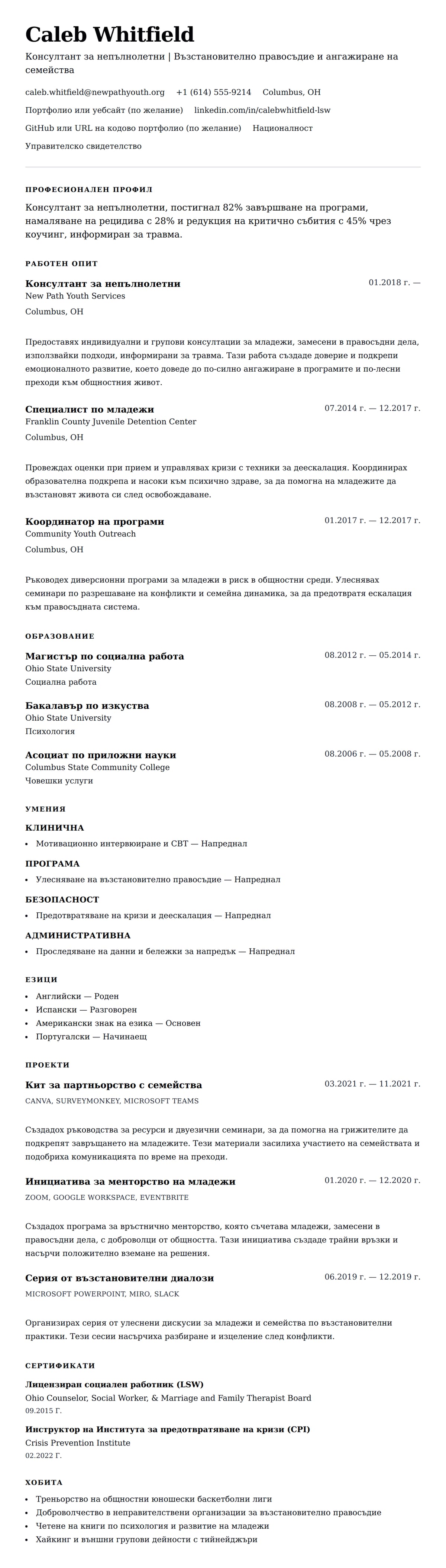 Преглед на резюме за Пример за резюме на консултант за непълнолетни