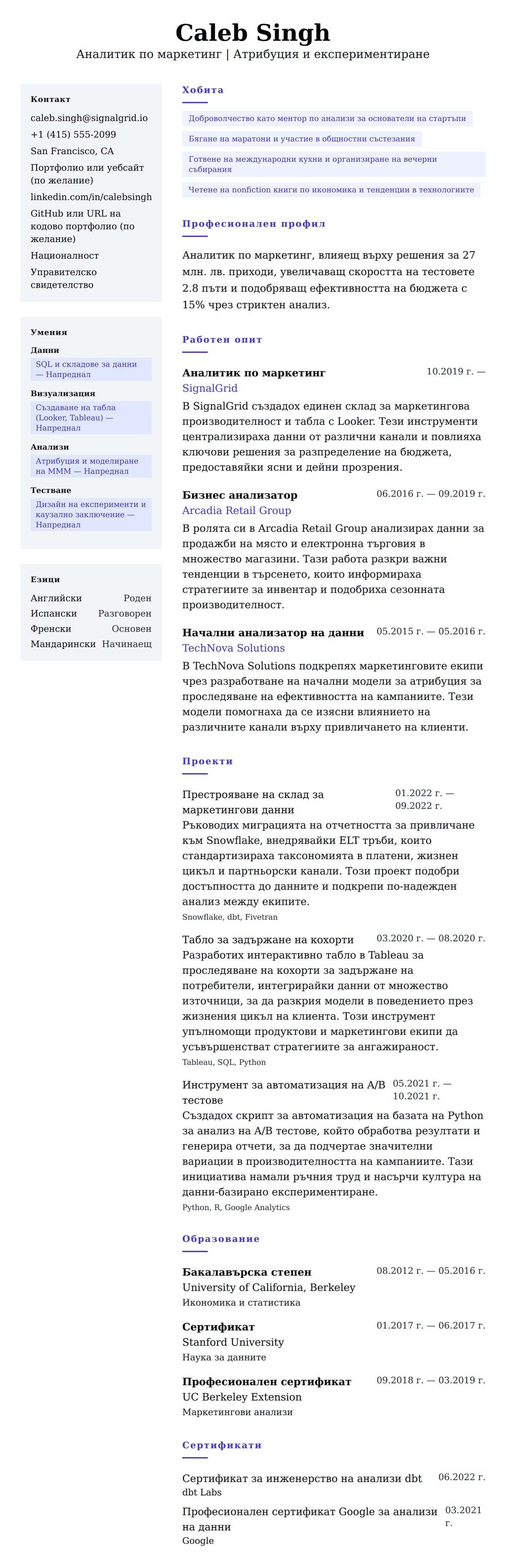 Преглед на резюме за Пример за резюме на аналитик по маркетинг
