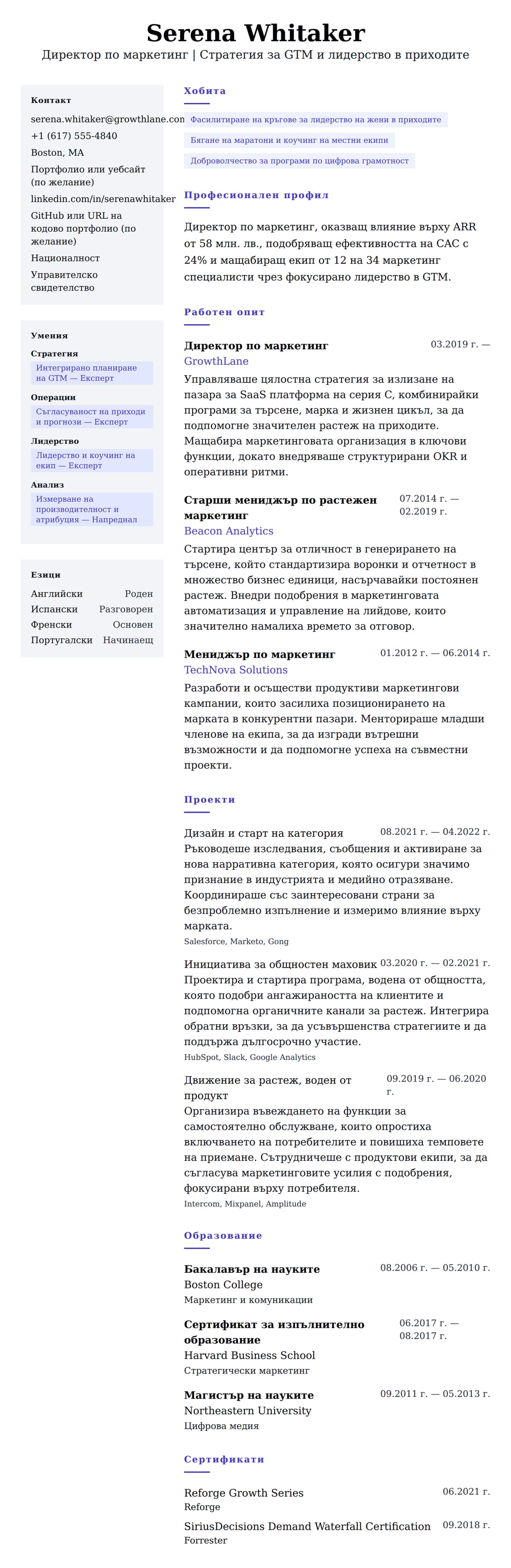 Преглед на резюме за Пример за резюме на директор по маркетинг