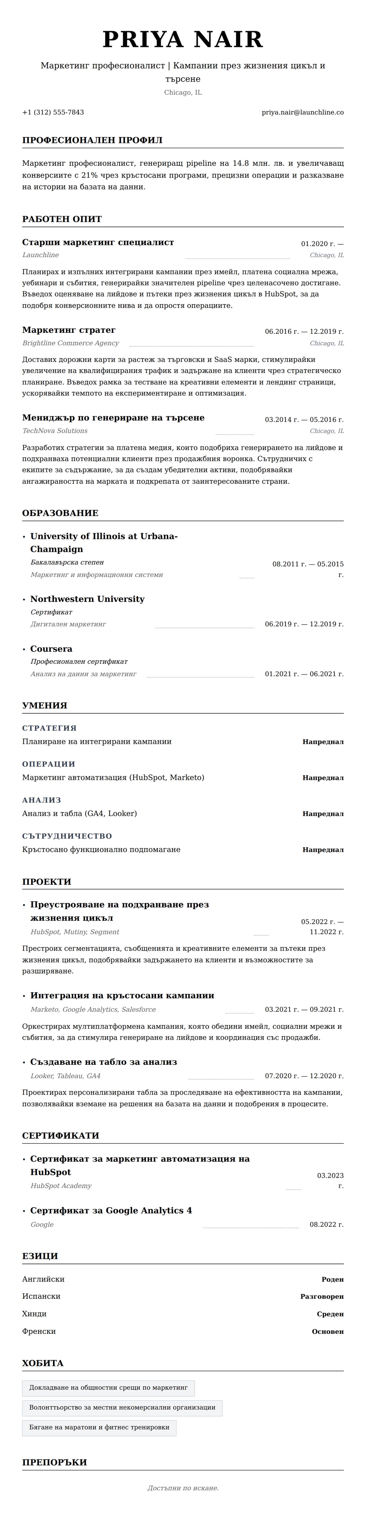 Преглед на резюме за Пример за резюме на маркетинг професионалист