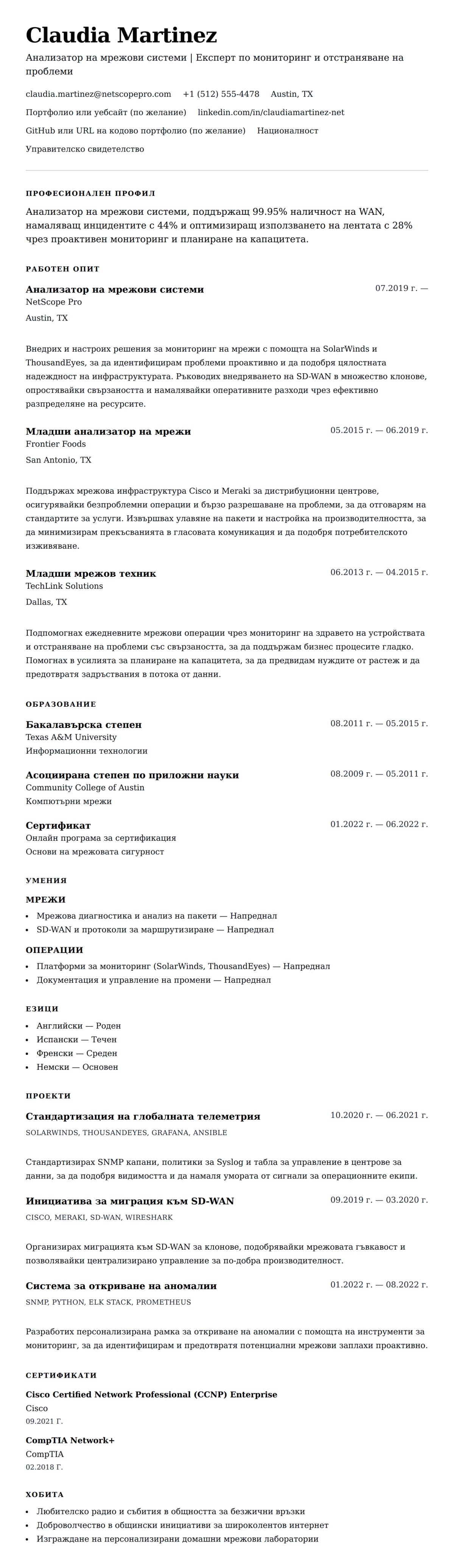 Преглед на резюме за Пример за резюме на анализатор на мрежови системи