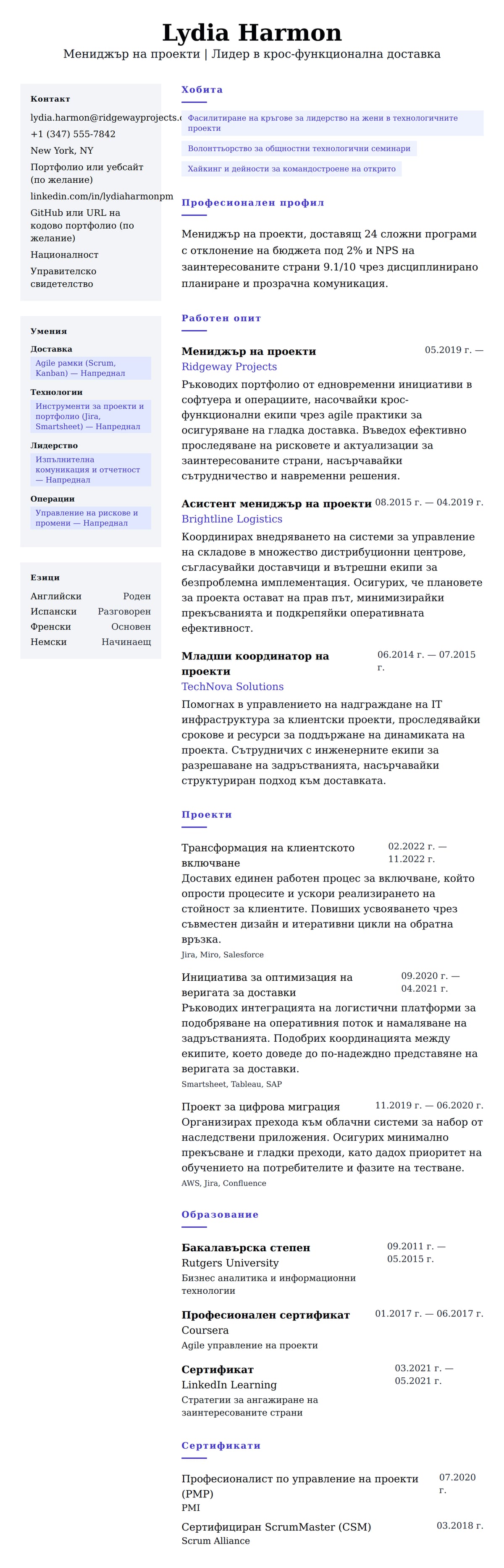 Преглед на резюме за Пример за резюме на мениджър на проекти