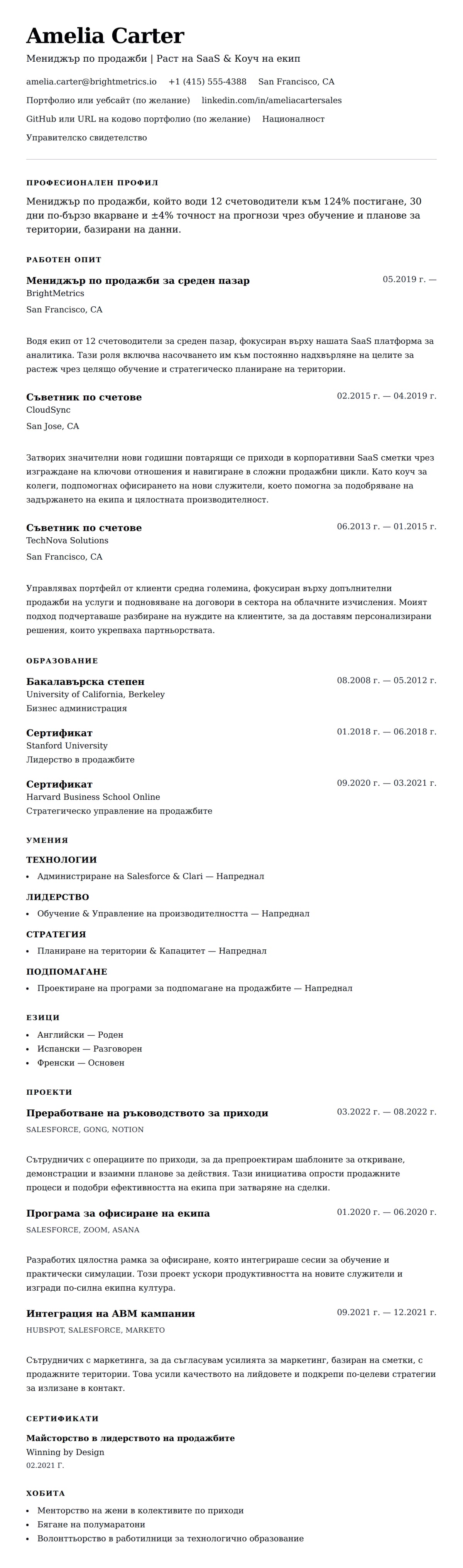 Преглед на резюме за Пример за резюме на мениджър по продажби