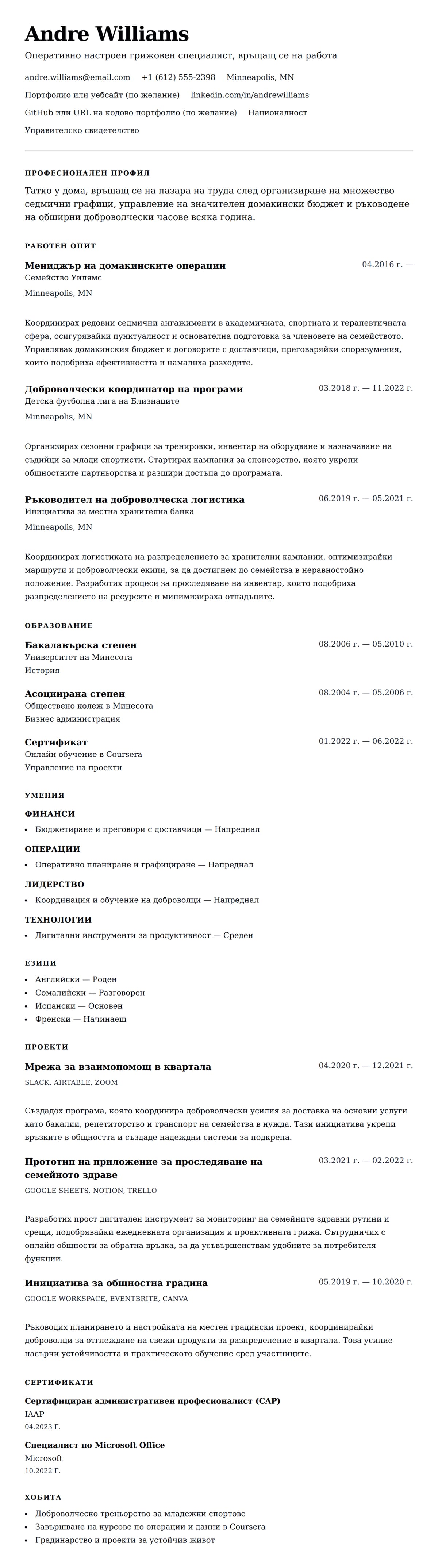 Преглед на резюме за Пример за резюме на татко у дома
