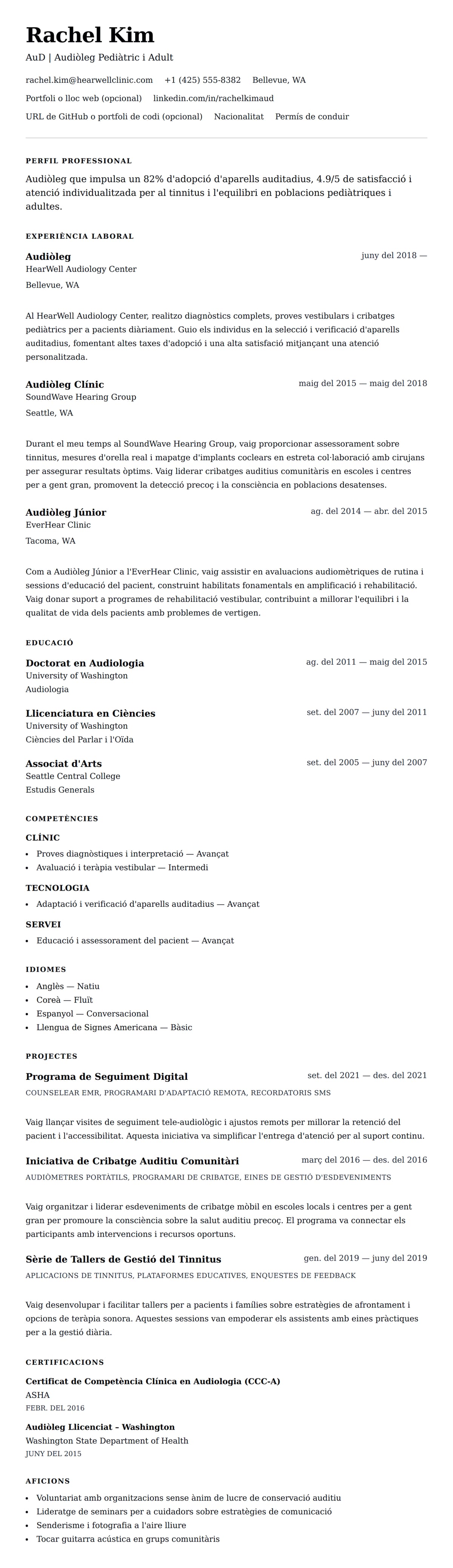 Previsualització del currículum per a Exemple de Currículum d'Audiòleg