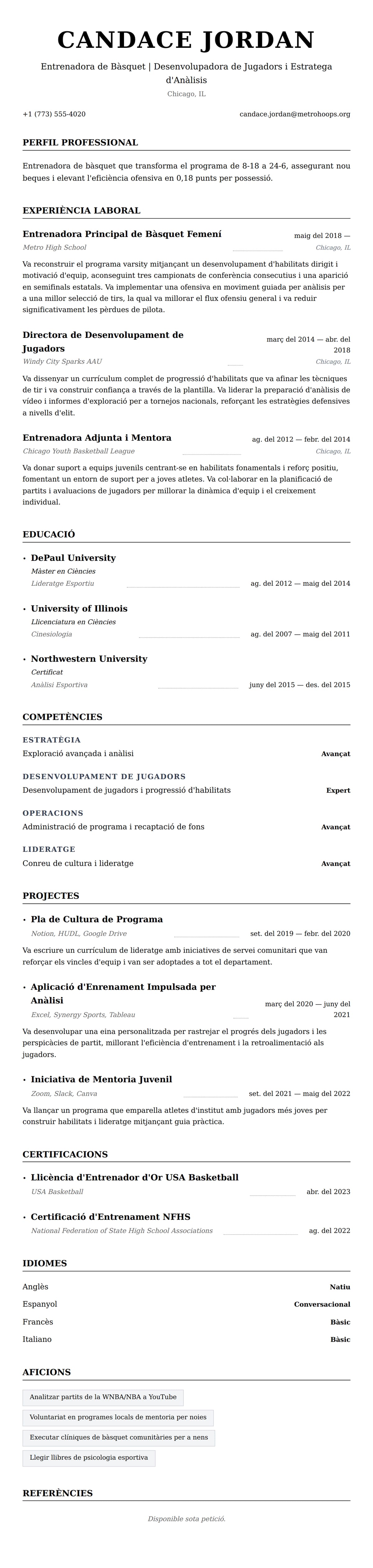 Previsualització del currículum per a Exemple de Currículum d'Entrenador de Bàsquet