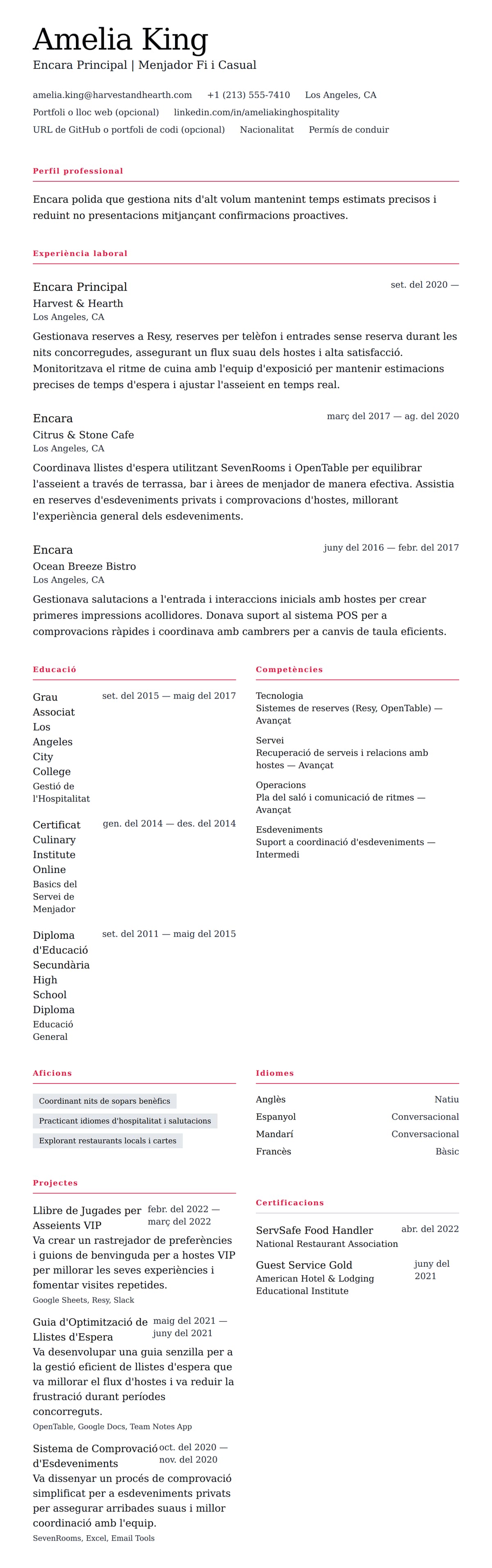 Previsualització del currículum per a Exemple de Currículum d'Encara