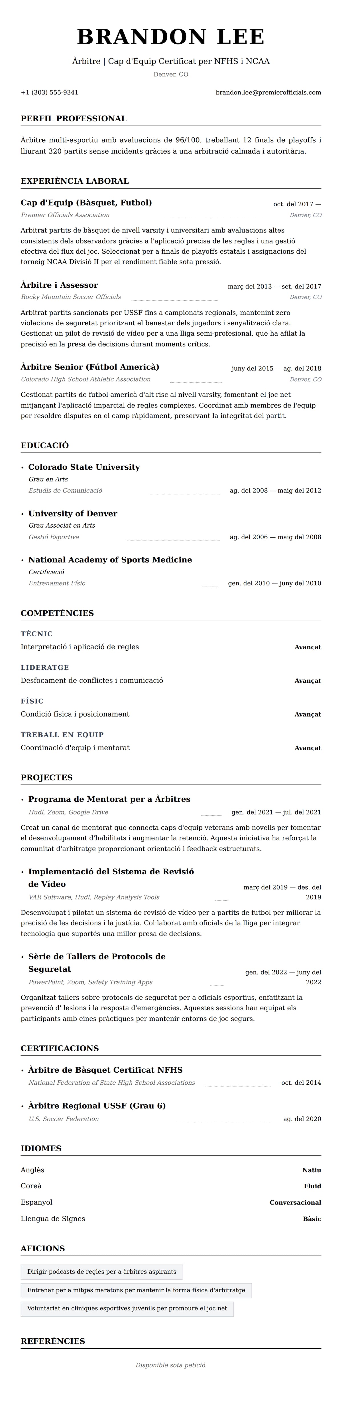 Previsualització del currículum per a Exemple de Currículum d'Àrbitre