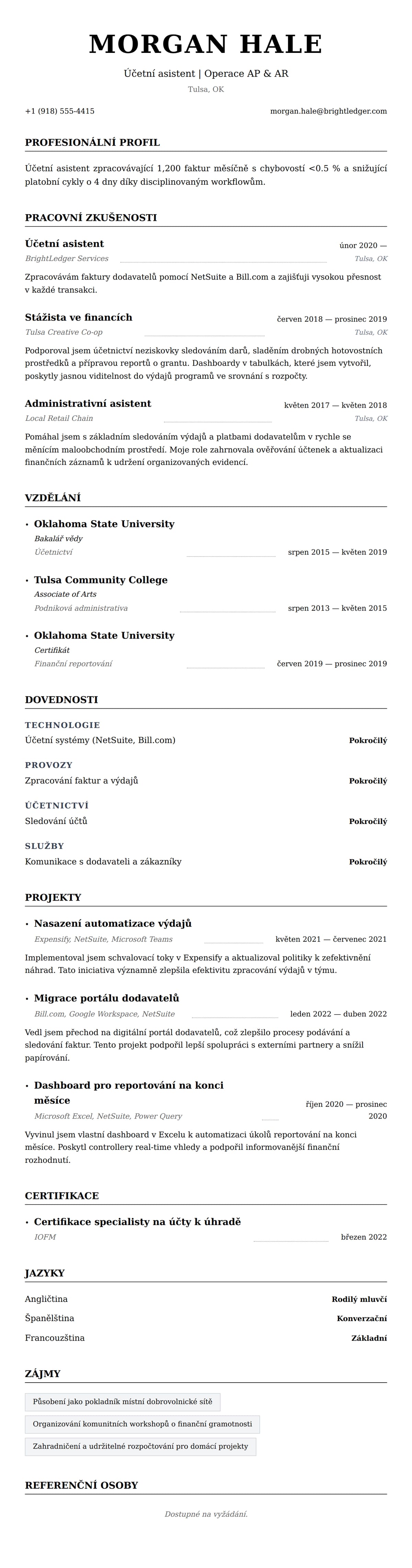 Náhled životopisu pro Příklad životopisu Účetního asistenta