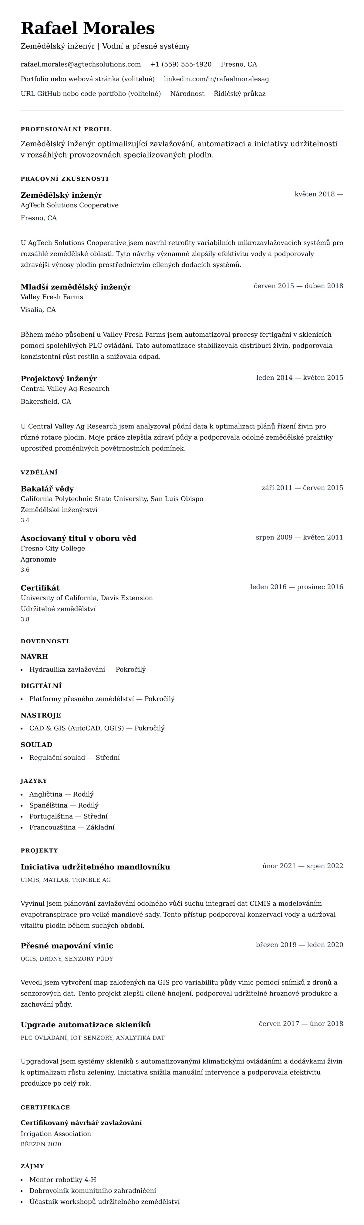 Náhled životopisu pro Příklad životopisu zemědělského inženýra